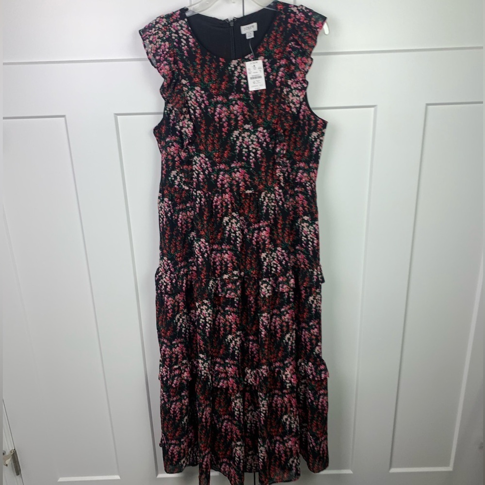 NWT J Crew Factory Size 12 floral ruffle tiered Midi dress Cottagecore Romantic